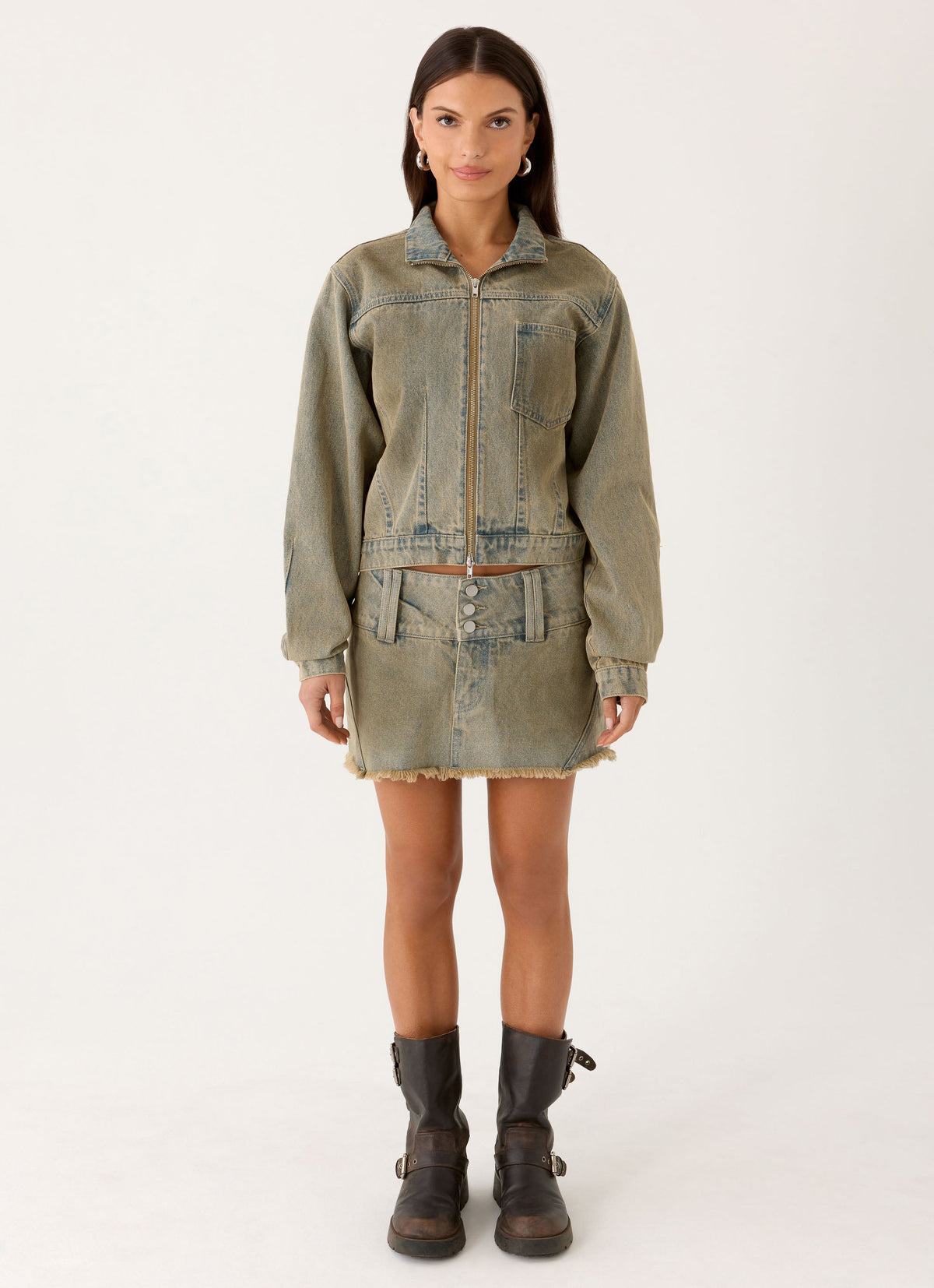 Roman Low Rise Denim Mini Skort Vintage Tan Wash
